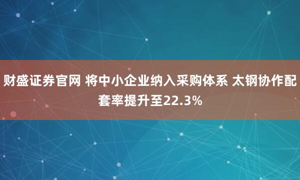 财盛证券官网 将中小企业纳入采购体系 太钢协作配套率提升至22.3%